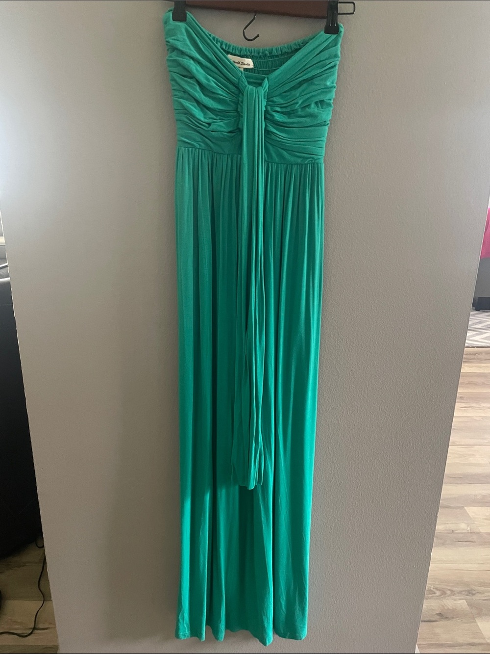 Strapless Teal Maxi Dress with Ruched Bodice